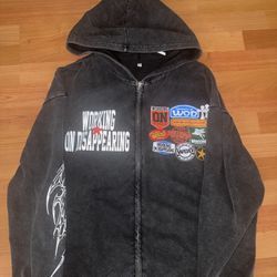 Washed Black Patchwork Zip-up