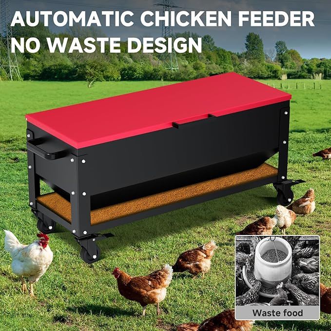Brand New In Box Heavy Duty Chicken Feeder 120 lbs Large Capacity, Metal Automatic Poultry Feeding Box with Waterproof Lid, Raised Standing Feeder wit