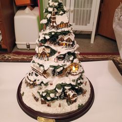 Vtg Rare Thomas Kinkade Tabletop Christmas Village Tree