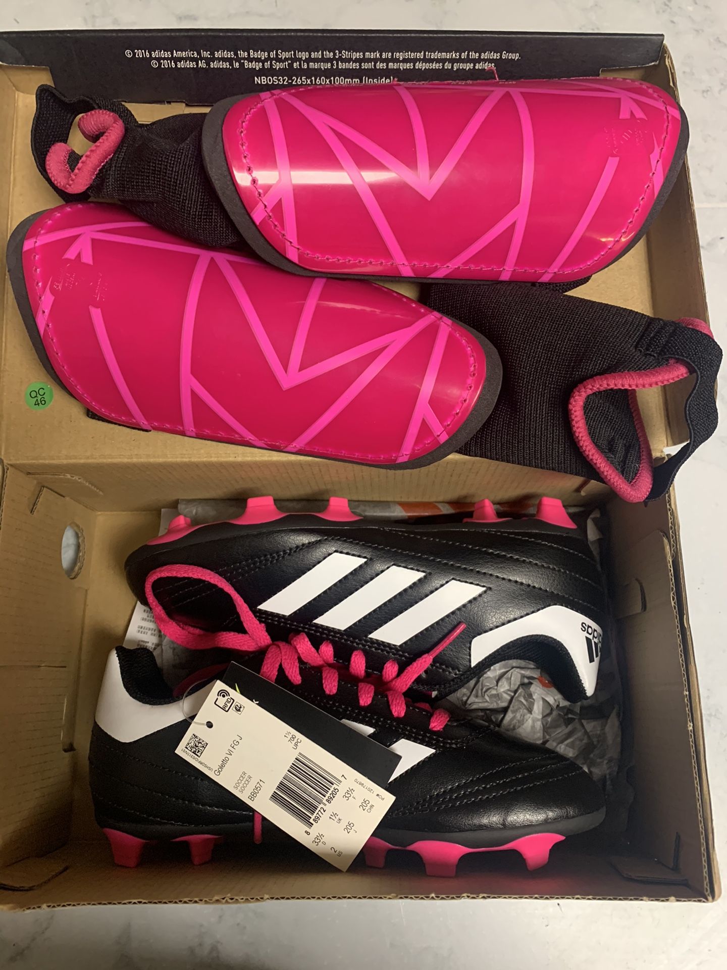 FREE Girl’s soccer cleats Size 2 with shin guards