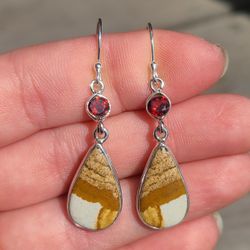 Picture Jasper & Garnet 925 Earrings