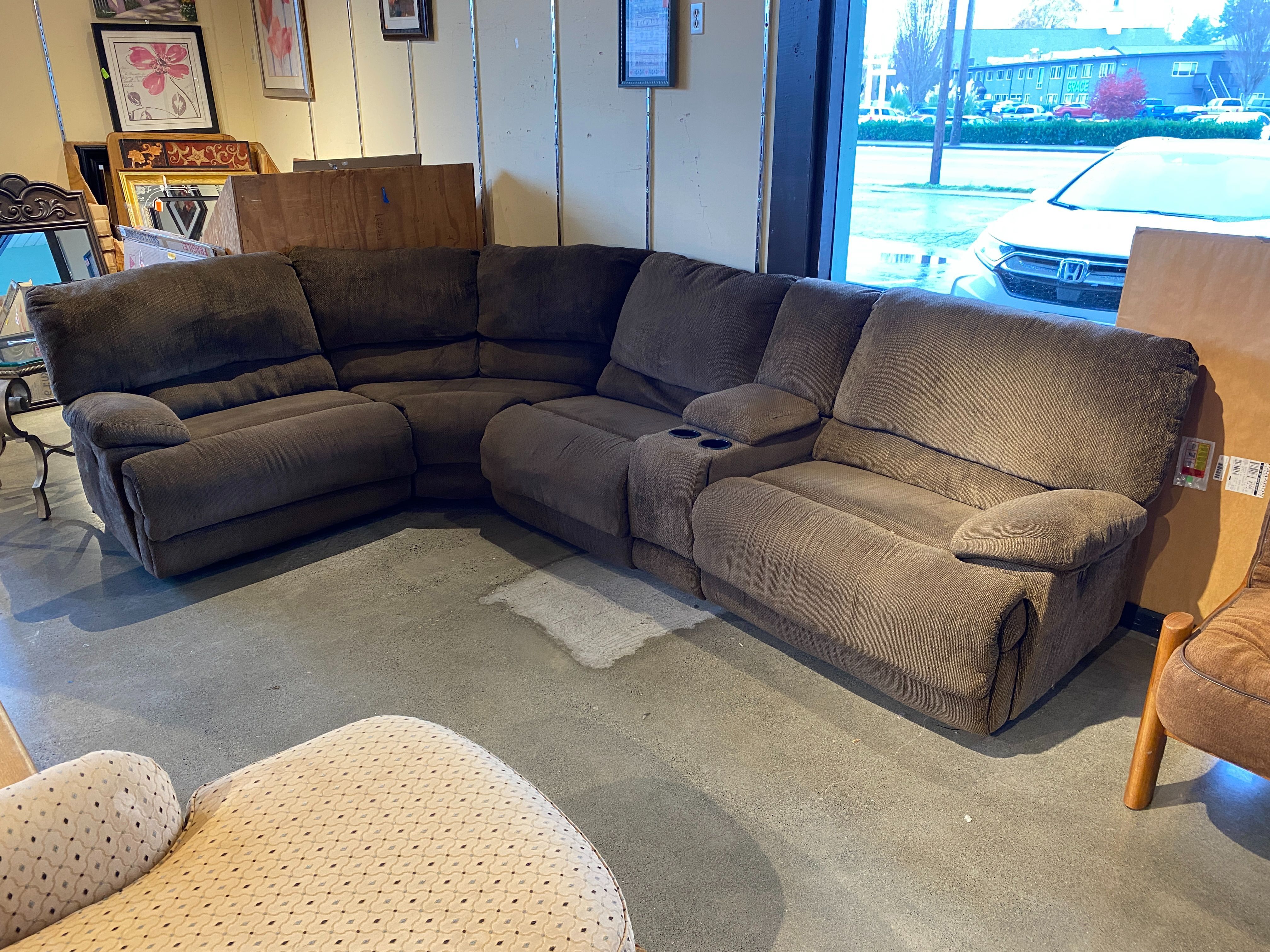 Brown Chenille Reclining Corner Sectional with Cupholders