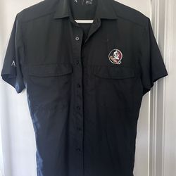 Antigua Mens Small Black Florida State Seminoles Kickoff Short Sleeve Shirt