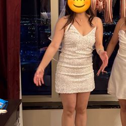 Lulus Force of Fashion White Backless Sequin Mini Slip Bach Dress Women XS