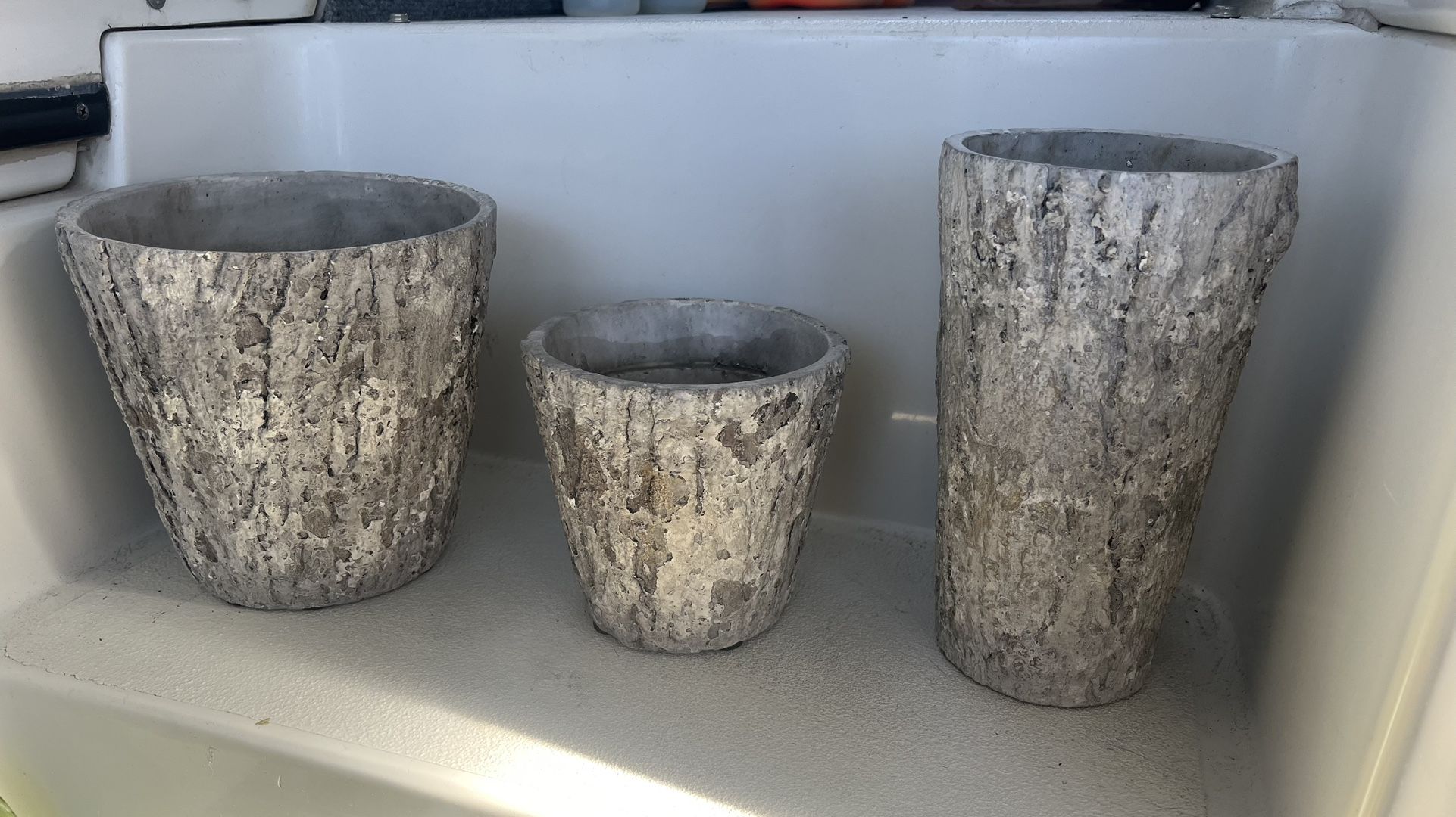 set 3 cement decorative plant pots flower vase weathered oak