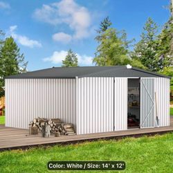 $560!!! 14’x12’ (13.58x11.52) White Metal Storage Shed NO Base