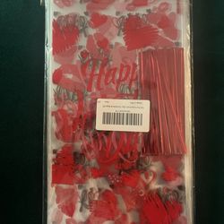 Valentine Treat Bags, 100 Pcs Valentines Cellophane Bags, Plastic Clear Red Vale