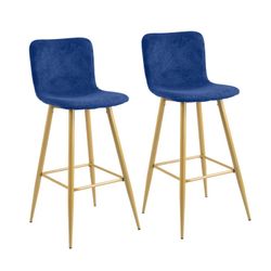 Homy Casa Scargill 2PC 30" Upholstered Bar Height Bar Stools, Dark Blue