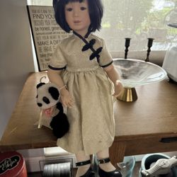 Asian Porcelain Doll With Stand