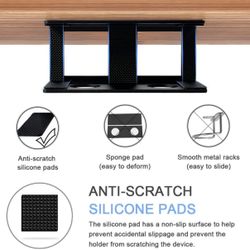 Under Desk Laptop Mount, Metal Under Desk Shelf Holder for Laptop, Mac Mini, Macbook, Keyboard with Anti-Scratch Silicone (Black)