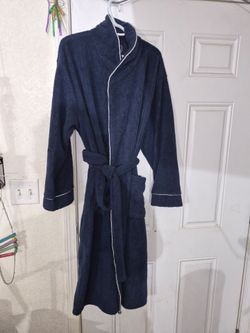 Navy Blue Terry Cloth Bathrobe with Belt
