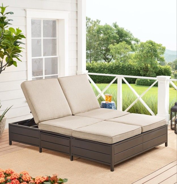 Mainstays Cushion Steel Outdoor Chaise Lounge - Tan/Black