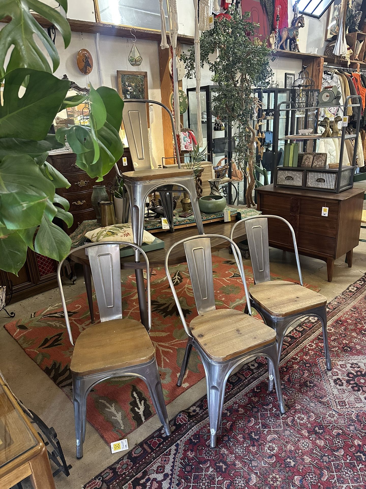 FINAL SALE Set of 4 Metal Wood Seat Chairs / NFLJ4R