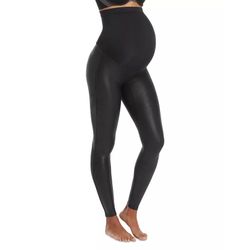 Spanx Mama Maternity Leggings High Waist XL Black Faux Leather New