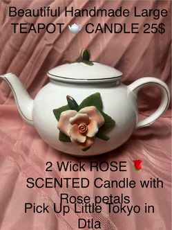 Handmade Beautiful teapot 🌹 scented large candle 25$ pick up in Little Tokyo downtown LA
