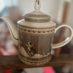 Beautiful brown 2 piece Porcelain Treasures Tea Pot Hand Decorated by Betty Platner, 