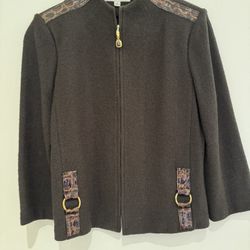 St John Collection Dark Brown Santana Knit Zip Front Blazer size 6