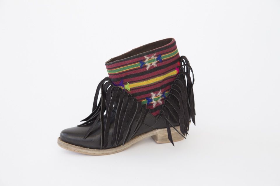 Short Black Leather Fringe Boots
