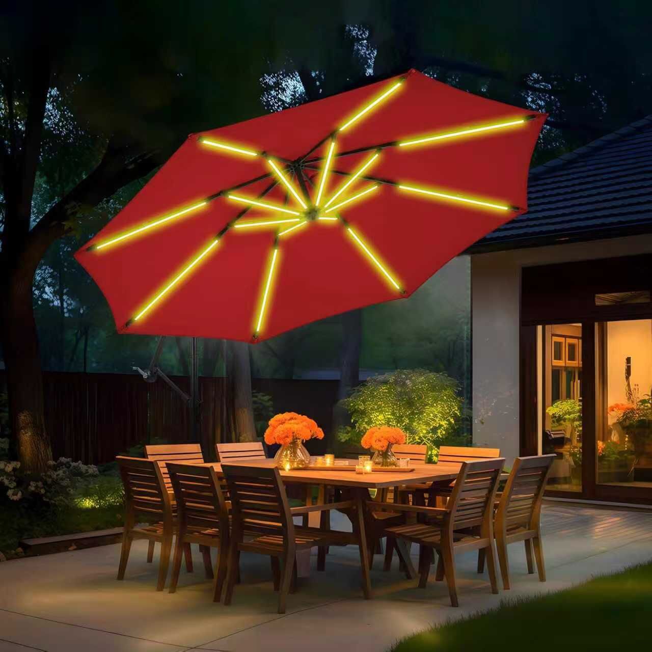10ft Offset Patio Umbrella, Large Cantilever Umbrella Outdoor Patio with Solar Lights, Dual Charging