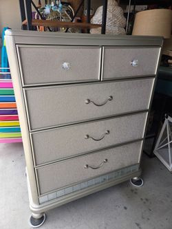 Silver Tall Dresser with 5 Drawers