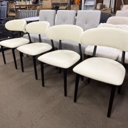 Set of 2, Upholstered Faux Leather Dining Chair with Wood Legs in Black