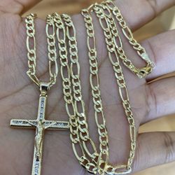 Cadena 14 Kt 22 “ Cruz De 10 Kt 😍nuevo 