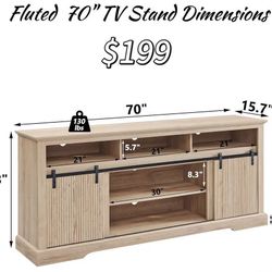 😀 Fluted TV Stand for 80 Inch TVs, 32" Modern Entertainment Center with Waveform Panel Sliding Door, Media Console Cabinet w/Storage, Soundbar