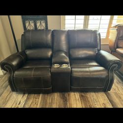 Ashley Brown Leather Power Reclining Loveseat 