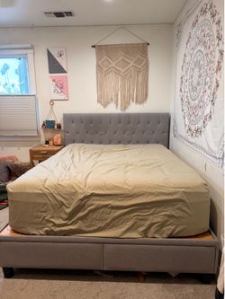 Gray Upholstered Queen Headboard