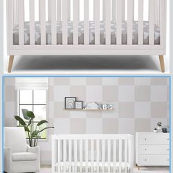 White 4-in-1 convertible baby crib w/ mattress