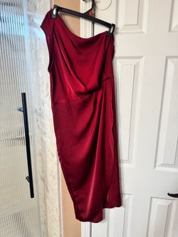 Red Satin One-Shoulder Cocktail Dress