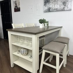 5pc Dining Table / Shelf Space & Barstools 