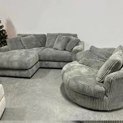 Gray Sofa Chaise With Swivel Chair 