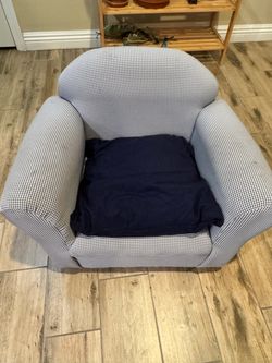 Blue Gingham Upholstered Accent Chair