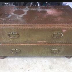 Antique brass-copper chest/coffee table mid-century steampunk