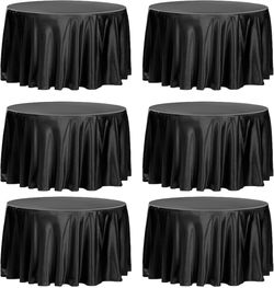 6 PCS 108 inch Black Round Satin Tablecloth,Premium Silky Table Cloth Smooth Fabric Table Cloth Cover Bright Sikly Satin Tablecloths for Wedding Party
