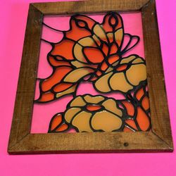 Art Glass Stained Glass, Flowers, And Butterflies