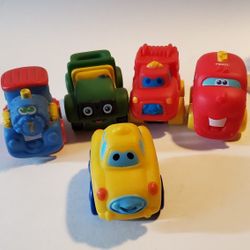 5 Small Plastic Cars With Faces For Kids Toy