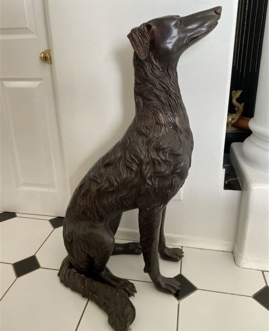 Life Size Bronze Borzoi Dog (Russian Hunting Sighthound) Sculpture 