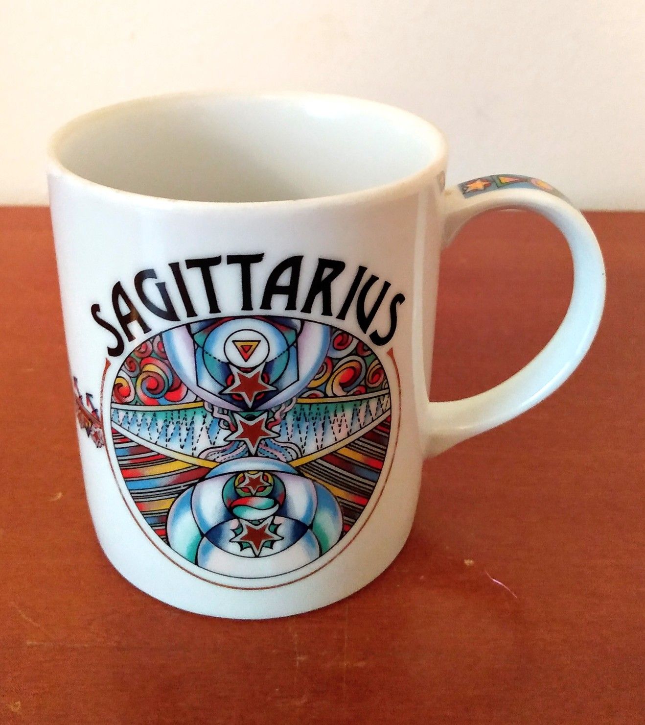 NEW SAGITTARIUS HOROSCOPE METALLIC GRAPHIC PEARL WHITE CERAMIC COFFEE CUP MUG 