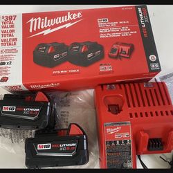 MILWAUKEE M18 BATTERYS 5.0 XC REDLITHIUM SET AND CHARGER NEW IN BOX $175 Firm YES FIRM NEW