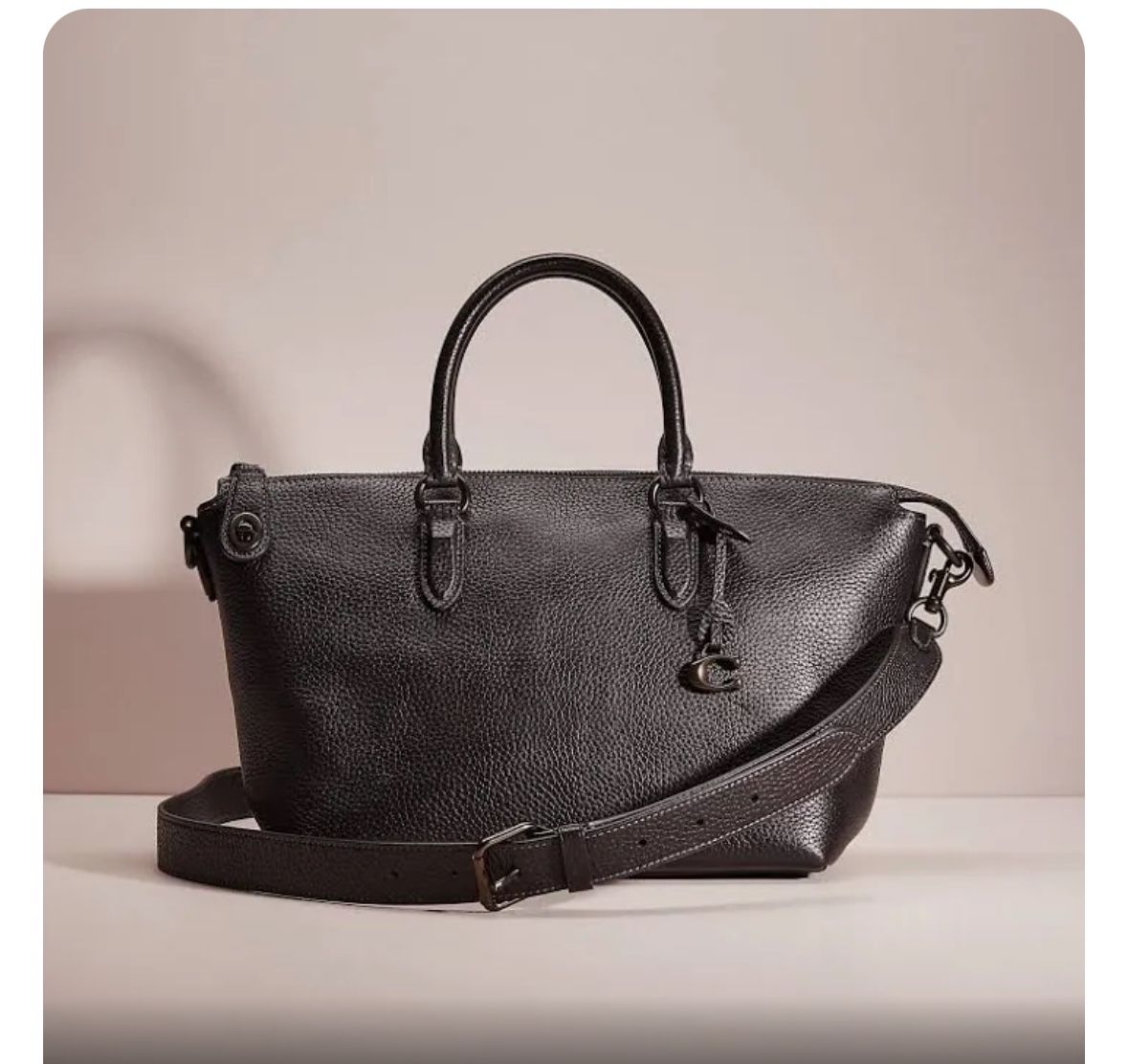 Coach Cara Satchel Pewter Black New