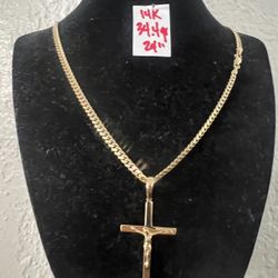 14K Solid Gold Chain and Pendant For Wedding 34.4Gr 24 Inches Long 