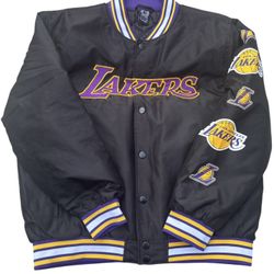 LAKERS Ultra Game NBA Satin Bomber Jacket Quilt Lined Black Los Angeles Men’s L