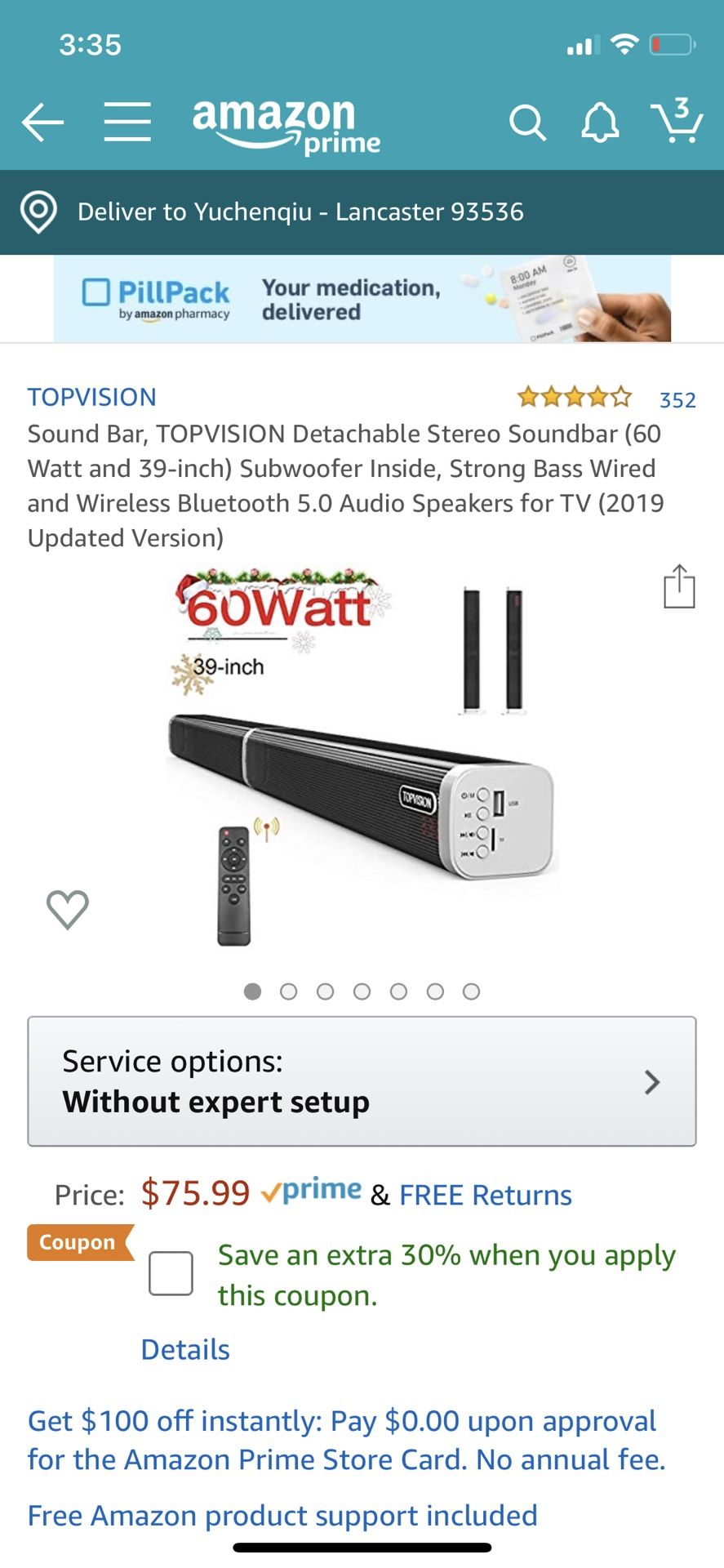 Sound Bar, TOPVISION Detachable Stereo Soundbar (60 Watt and 39-inch) Subwoofer Inside, Strong Bass Wired and Wireless Bluetooth 5.0 Audio Speakers f