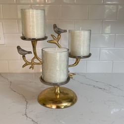 Candle Holder Silver Birds On Gold Tree New Candles Included Size 11 1/2” Wide By 14” Tall
