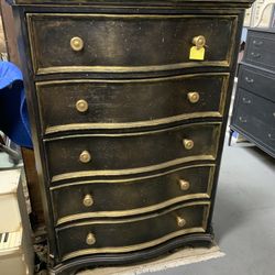 Shabby Black And Gold Tall Chest Of Drawers Dresser 
