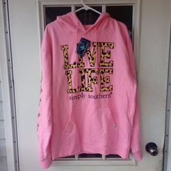 Simply Southern Live Life Pink Truck Hoodie Hooded Sweatshirt NWT Sz XL