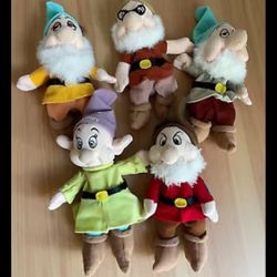 Snow White Beanie Plush Dolls Disney Seven Dwarfs Grumpy Dopey Bashful Doc LOT