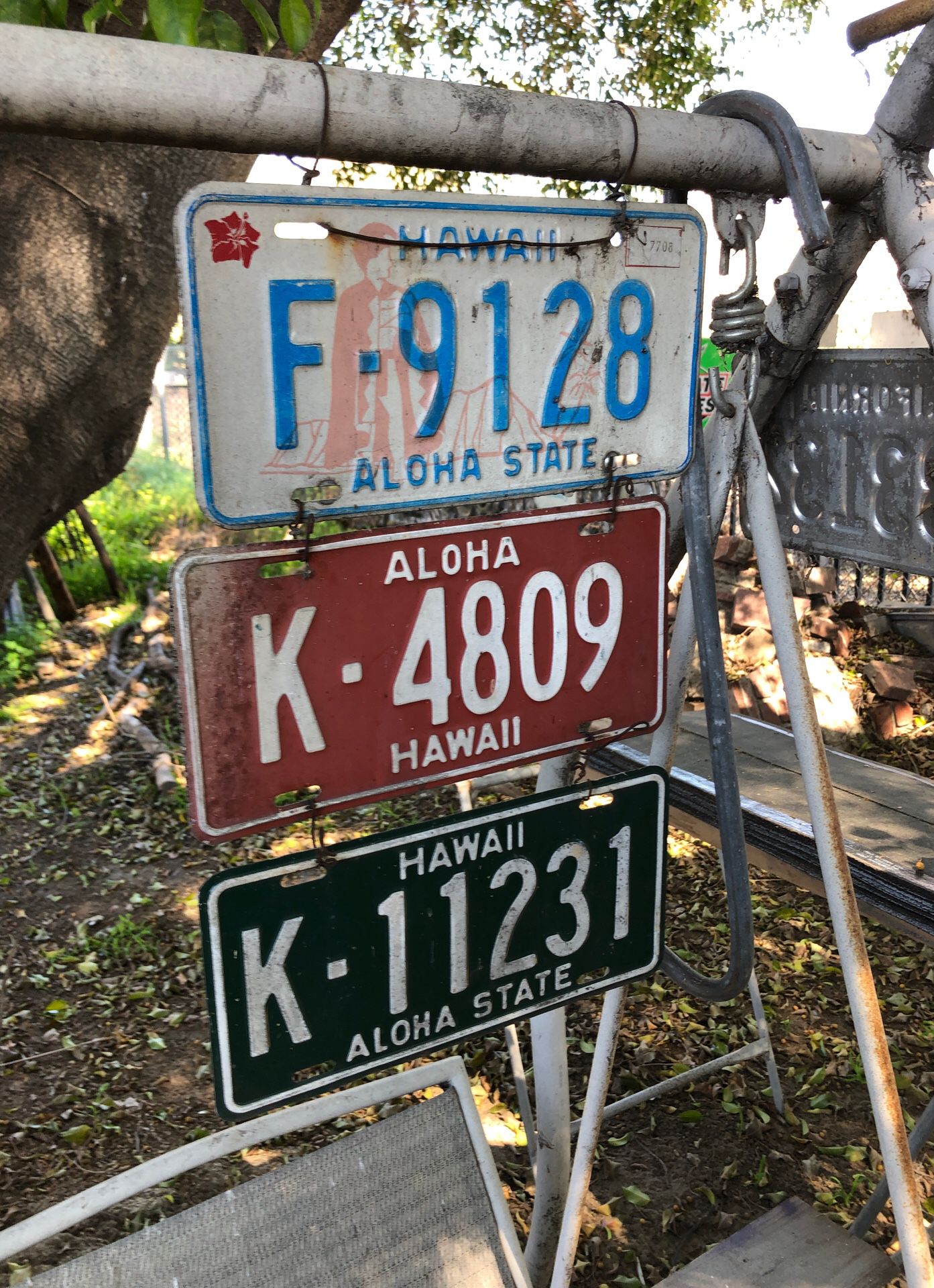 Hawaii license plates, set of three plates